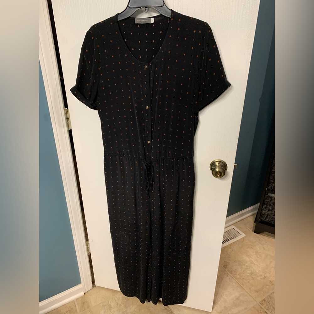 Black and orange short sleeved jumpsuit